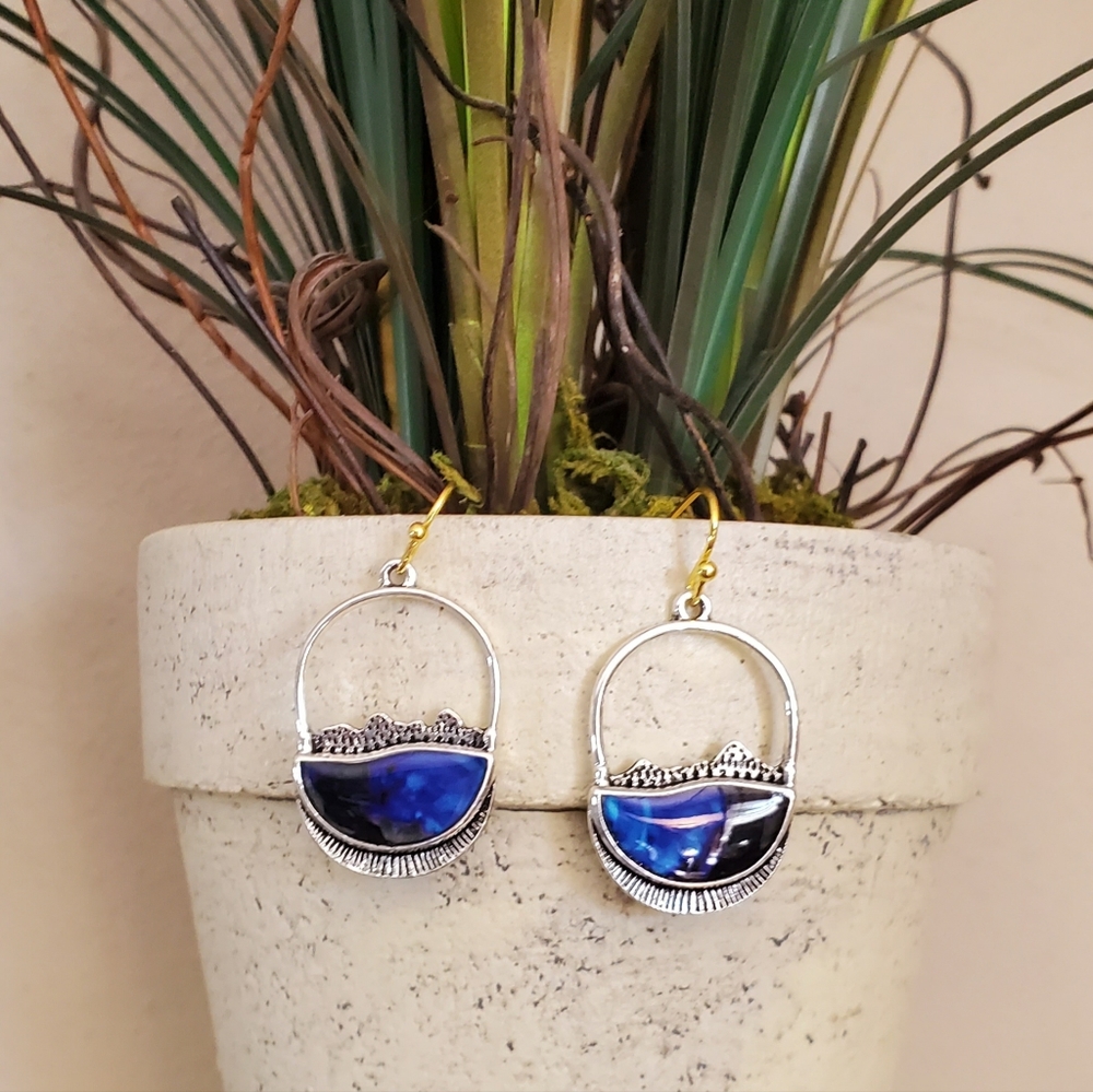 Blue & Silver Tone Earrings